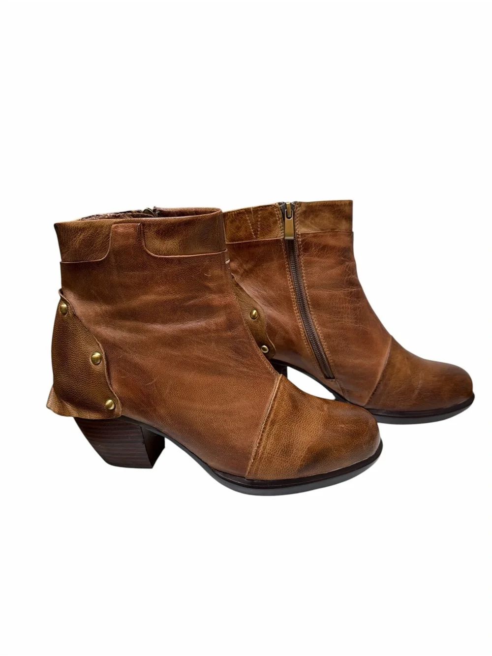 Antelope Leather Ankle Boots Women’s Size 8 Brown Boho Western Stacked Heel